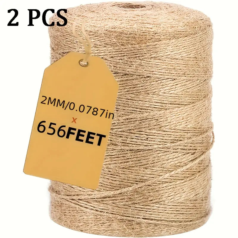 2 Bundles Linen Rope with 3 Strands, 2mm Diameter, 1312 Feet - Natural Fiber