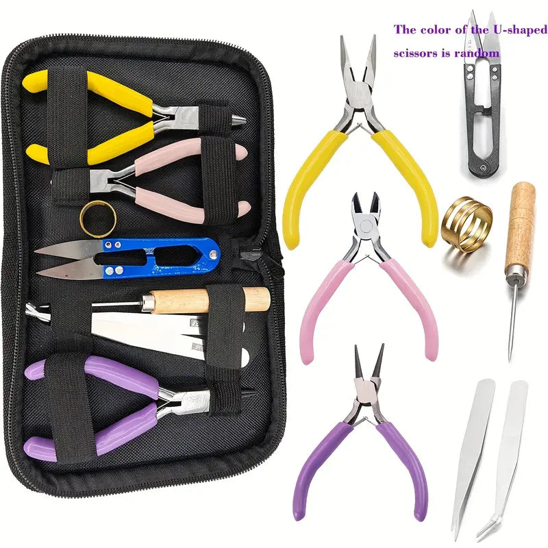 8pcs Jewelry Making Kit Tool Set with 3-Color (Pink, Black, Golden) Pliers